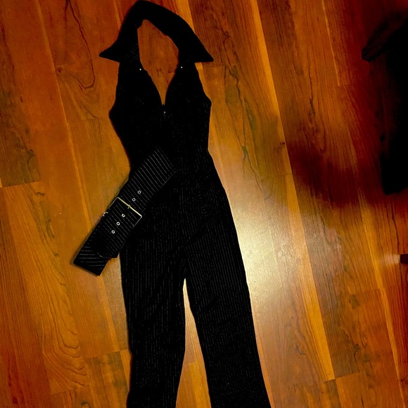 Pinstripe Halter Jumpsuit - Picture 2 of 4